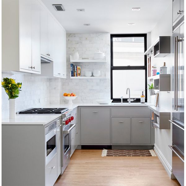 Customized Small Spaces Lacquer Kitchen Cabinet White And Gray