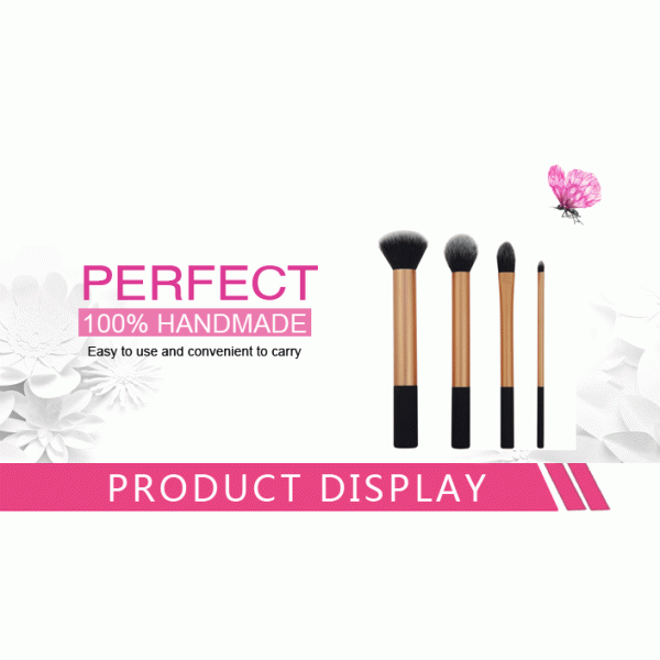 4 Pieces Foundation Makeup Brush Long Handle Duo Fiber Synthetic Hair Case