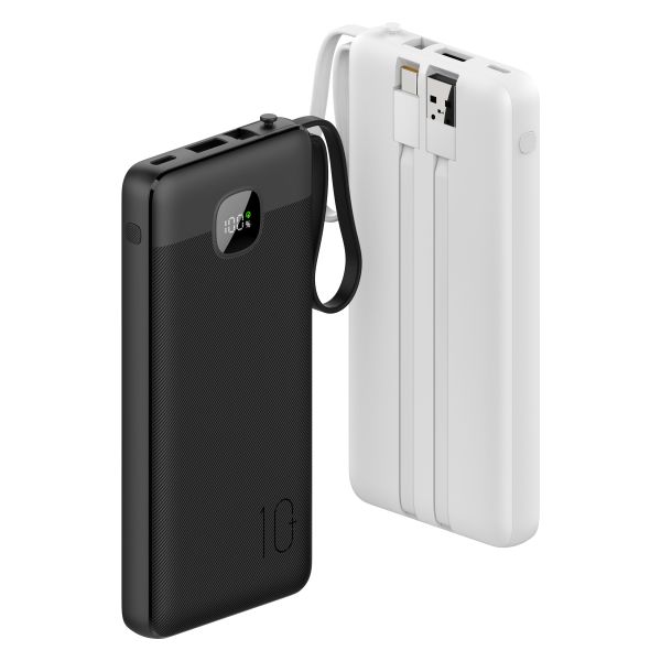 10000mAh Fast Charging Power Bank With 3 Built‑in Cables(Type‑C, Lightning, USB)
