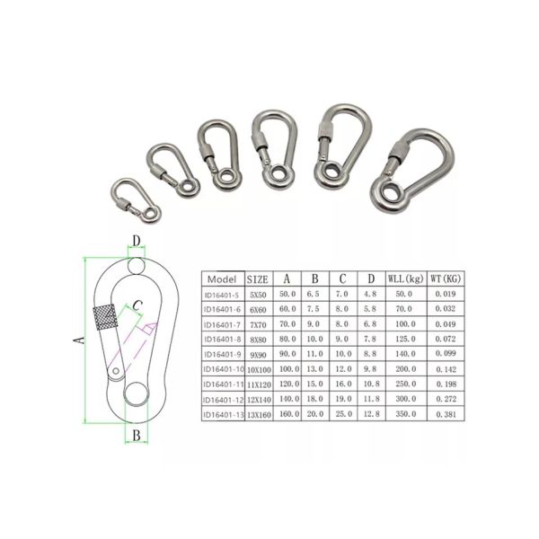 Carbon / Stainless Steel Simple Snap Hook Carabiner M4 For Rigings