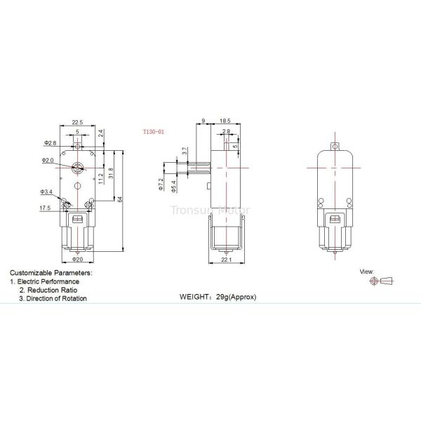Lightweight Plastic Gear Motor Different Reduction Ratio T130 DC Motor  For Kids DIY Toys