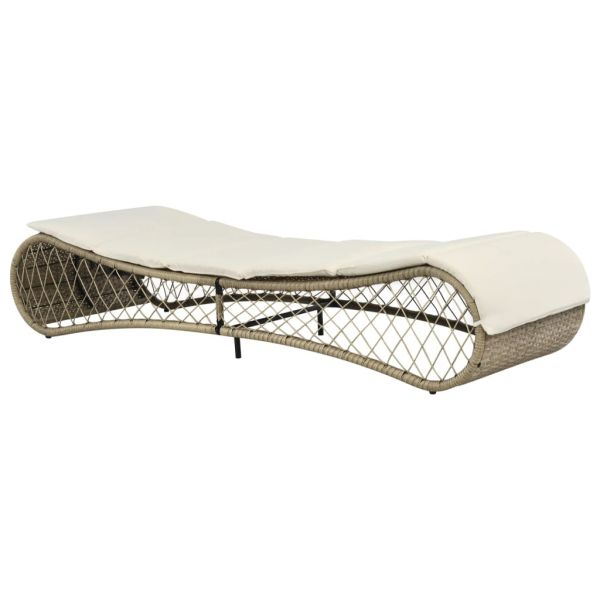 New Original Outside Sun Bed Lounger White Cushion Poly Rattan Gray Pool Chaise Lounge