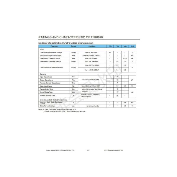 SOT-23 Package 60V 230mA N-CHANNEL MOSFET 2N7002K for Superior and Silicon Devices