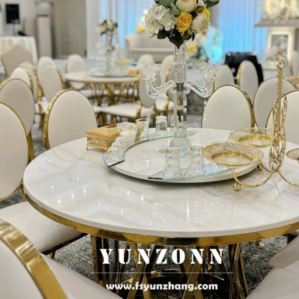 Classic Modern Round Dining Table with Heavy Base Tempered Glass & Marble for Outdoor Use in Kitchen Living Room Family Hotel