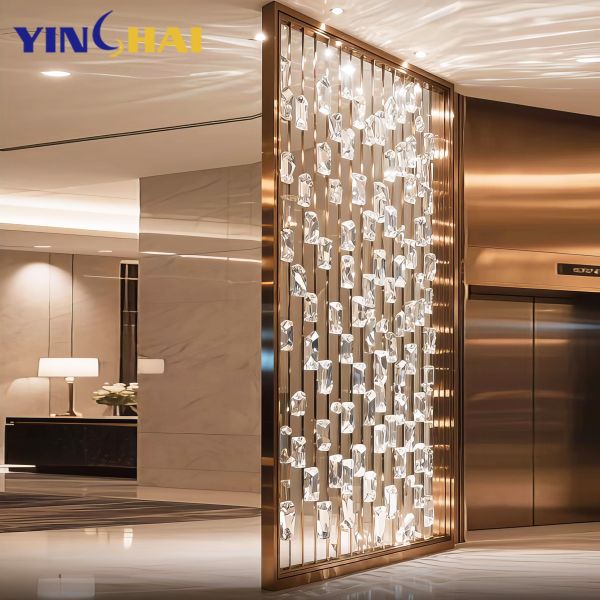 Customize Stainless Steel Screen Partition Steel Frame Room Divider With LED Light