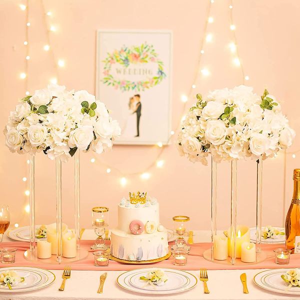 Acrylic Flower Stand Wedding Centerpieces Marriage Decorations Supplies Tabletop Decor Clear Display Rack Crystal Stage Pillar