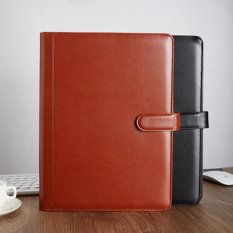 Custom Printed A4 Leather Portfolio Binder Zipper Document Folders Multifunction