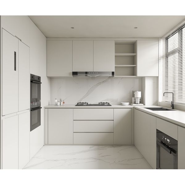 L Shape Furniture Lacquer Finished Kitchen Pantry Cabinet Design With Wall Cupboard