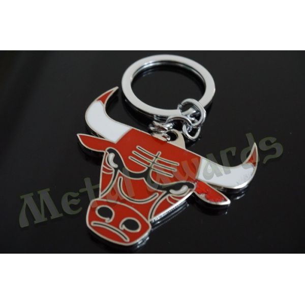 Bull Logo 2D Promotional Products Keychains , Travel Key Chain Shiny Silver Plating
