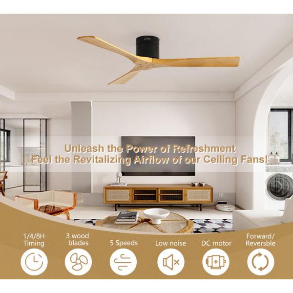 3 lâminas Ventilador de teto de madeira com controle remoto Motor DC silencioso Alta velocidade