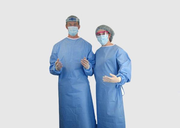 Blue Color Degradable Disposable Surgeon Gown With Ties On Neck / Waist