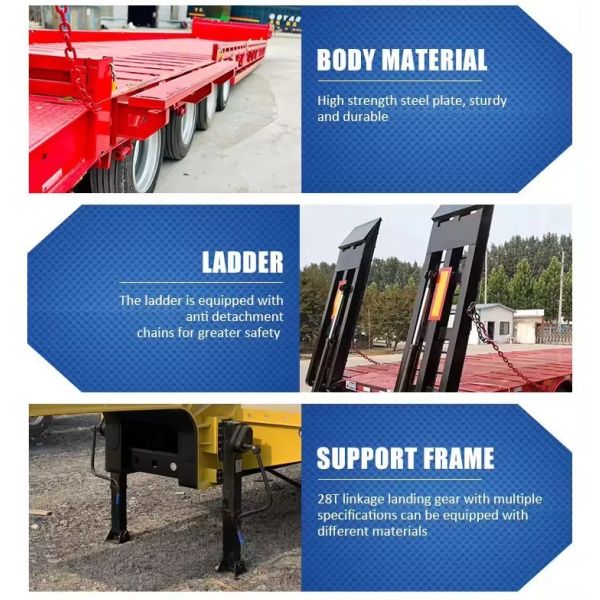 Wind Power Plate Transport Semi Low Bed Trailer 150tons Capacity Leaf Spring Suspension