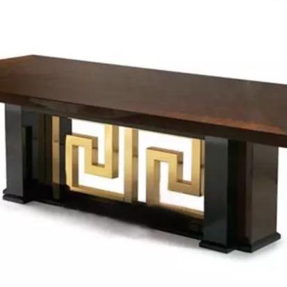 Italian Style Luxury Living Room Furniture Titanium Gold Leg Burl Mesa Dining Table