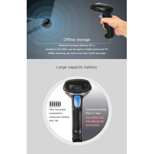 Quick Scan Wireless USB Bluetooth Scanner 2.4G 2D CMOS Scan Long Working Time