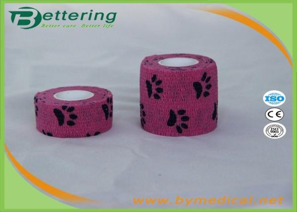Pink Colour paw printing Veterinary Non Woven Self Adhesive Flexible Wrapping Bandage Coflex Pet Bandage