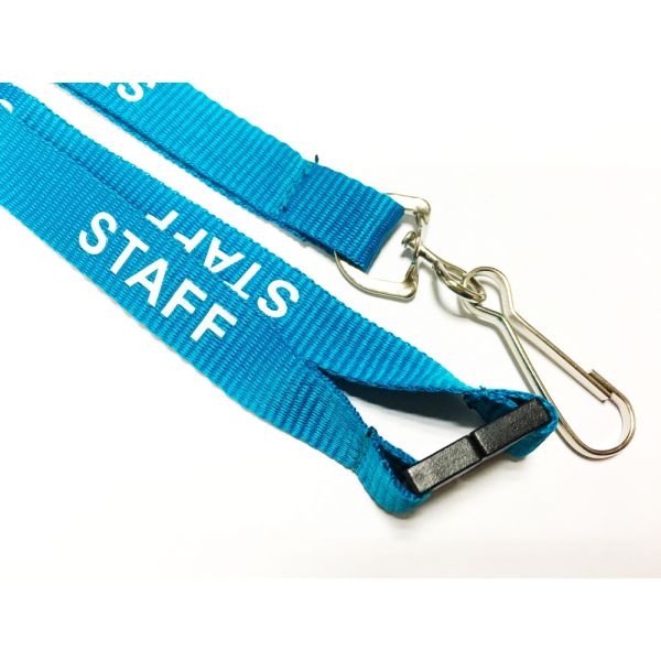 Staff Logo Teal Color Custom Polyester Lanyards J Hook / Safety Breakaway