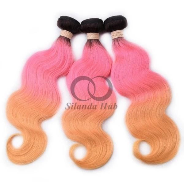 #T1B/Pink/Orange Body Wave Remy Human Hair Bundles Sew In Weave Bundles Brazilian Bundle Deals