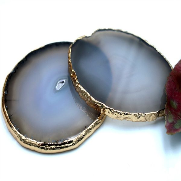 Regional Feature Agate Coaster Gray Slices Polished Crystal Natural Gemstone Flower Pot Engraving Folk Art Carved