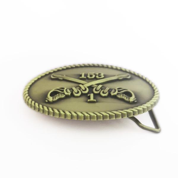 3D Antique Bronze Metal Belt Buckle Look Crossed Sabers With Laser Engraving Back