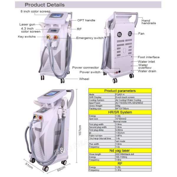 Opt Nd Yag Laser Rf Multifunctional Beauty Machine Tattoo Removal