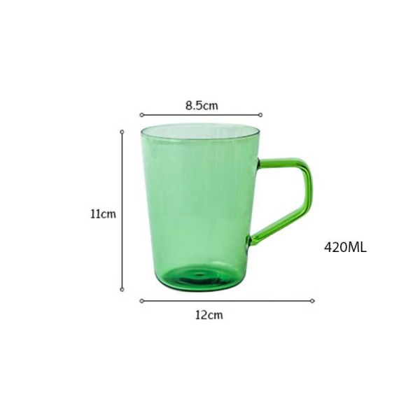 Summer Green Amber High Borosilicate Glass Cup 420ml With Handle