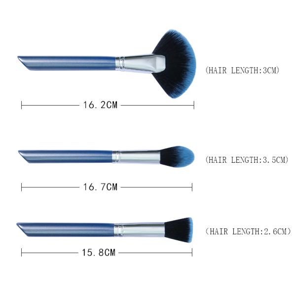 Elegant Blue 10 Piece Makeup Brush Set Bling Glitter Wooden Handle Vegan