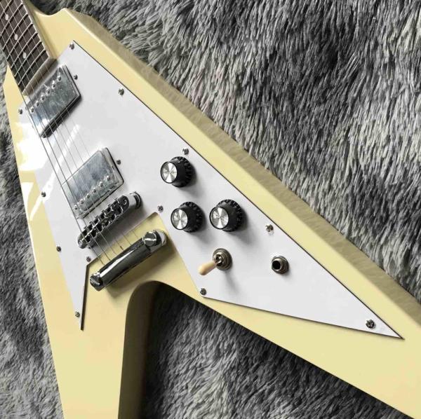 Custom Grand V Shaped Electric Guitar in Cream White