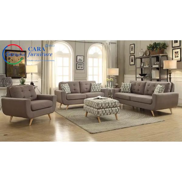 ODM Minimalism 3Pcs Upholstered Sofa Wood Legs High Density Living Room Furniture Fabric Sofa Sets