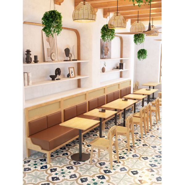 Customized New Design Woven Rattan Chair and Sofa Plywood Table Restaurant Cafe Sets
