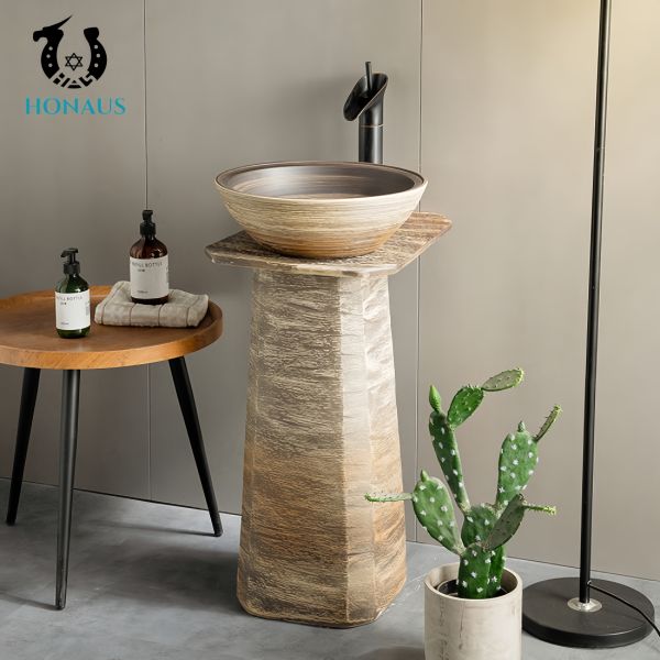Indoor Outdoor Full Pedestal Wash Basin Ceramic Retro Design
