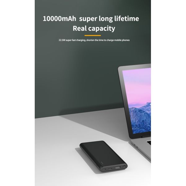 Portable 10000mah Fast Charging Power Bank 22.5w Outdoor High Capacity With Flashlight