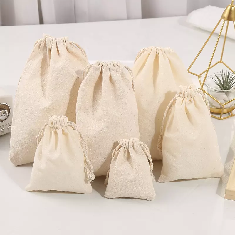Organic Cotton Muslin Double Shopping Canvas Drawstring Pouch Dust Bag for handbag shoe Custom Logo