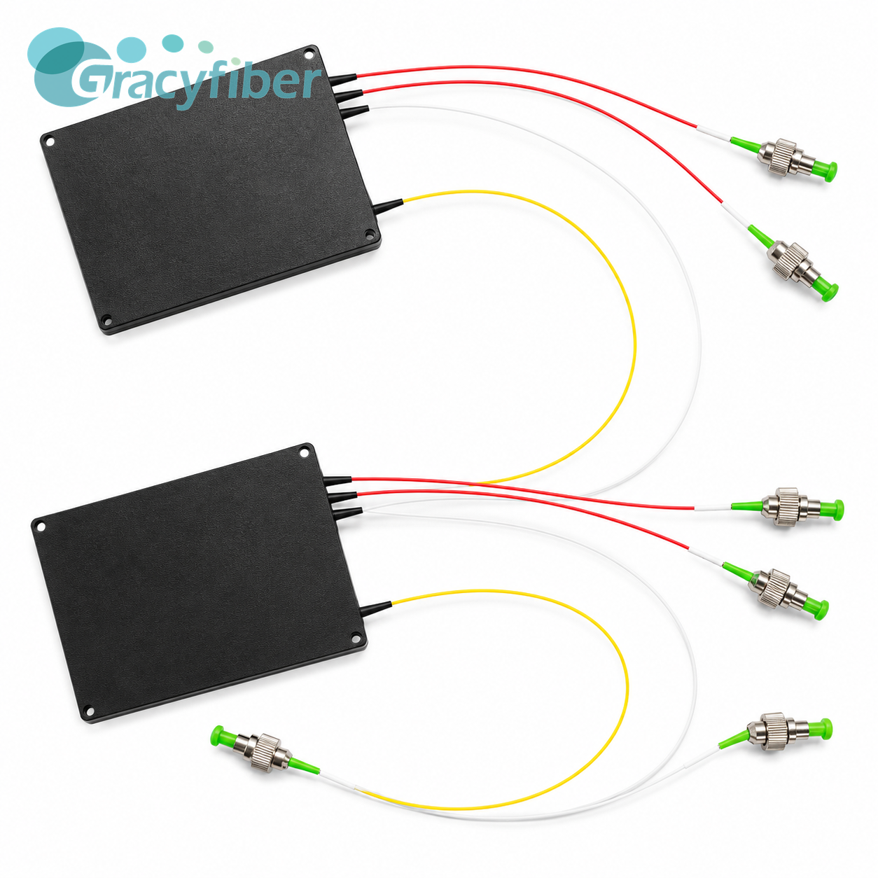 1550nm Single Mode Cascaded FBT Coupler Module 5 95 and 50 50 G657A1 Fiber FC APC Custom Path Matched ABS Box