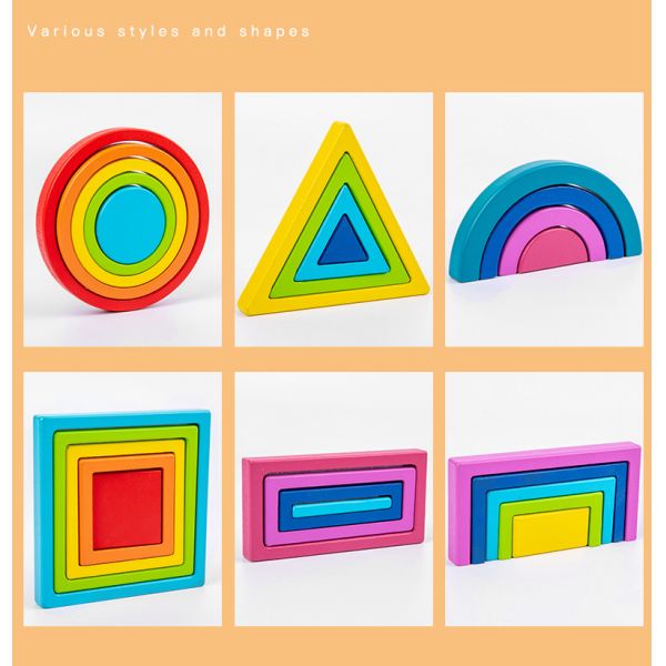 Wooden Montessori Baby Developmental Toys Art Geometric Creative Puzzle Rainbow