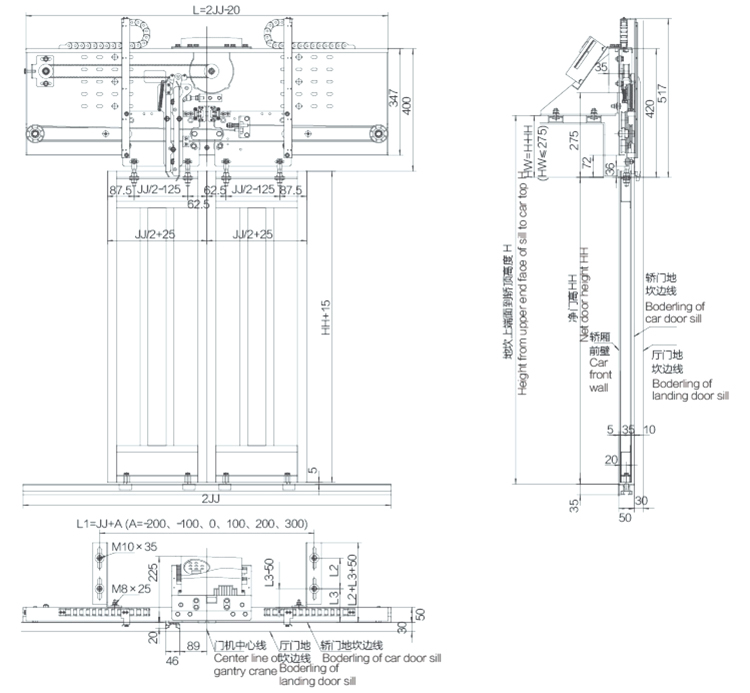 AC 220V 1000mm разделил тип оборудование лифта механизма управления дверями лифта