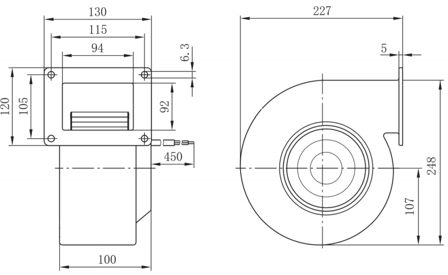 160 motor centrífugo da velocidade da entrada três do fã 190W da alta pressão do impulsor do milímetro único