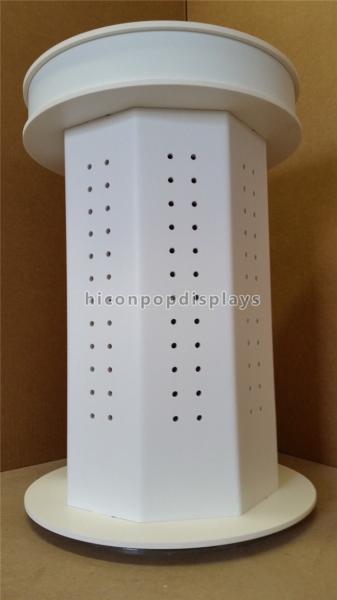 Rotating White Wood Spinner Display Rack / Display Stand With Metal Hooks