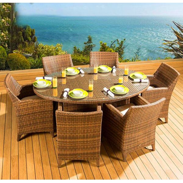 Modern luxury PE rattan dinning table chair waterproof outside patio dinning table chair furniture