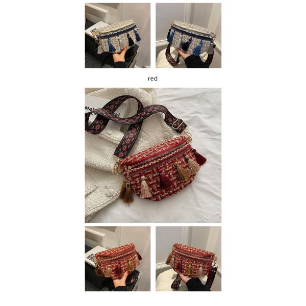 Tassel Decor Adjustable Strap Waist Bags Plaid Pattern Waterproof Cycling Bum Bag OEM