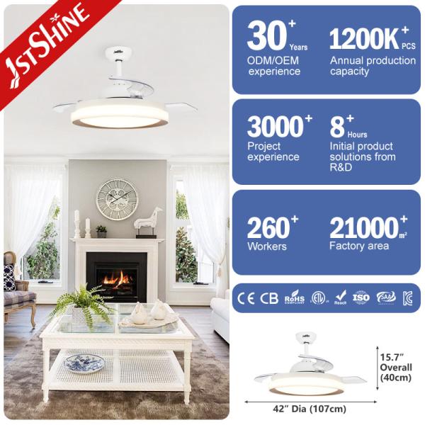 DC Motor Type LED Ceiling Fan with Folding Clear Blades 42 Inch Space Saving Design