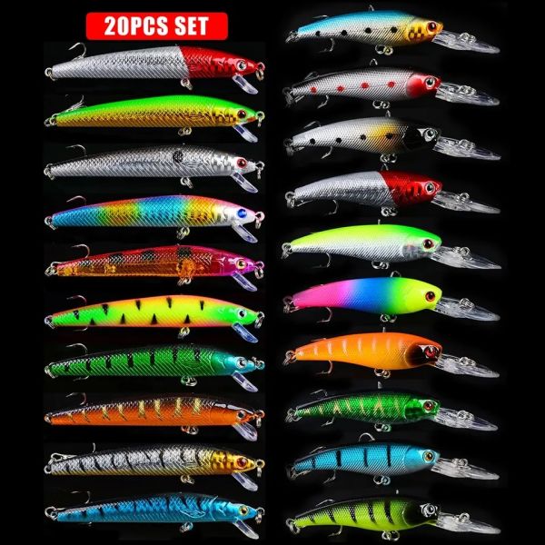 20pc Fishing Lure Kits Minnow Hard Plastic Bait Carp Fishing Tackle Equipment