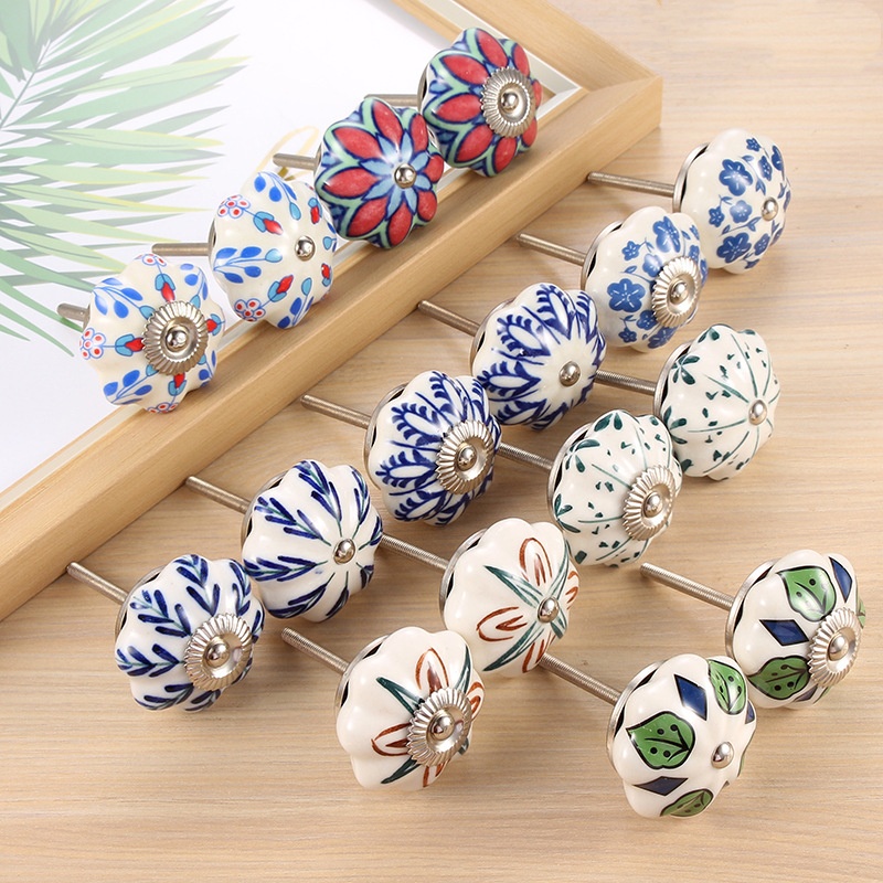 Vintage Bohemian Ceramic Petal Shape Colorful Handle Knob Kitchen Bedroom Drawer Cabinet Door Handle