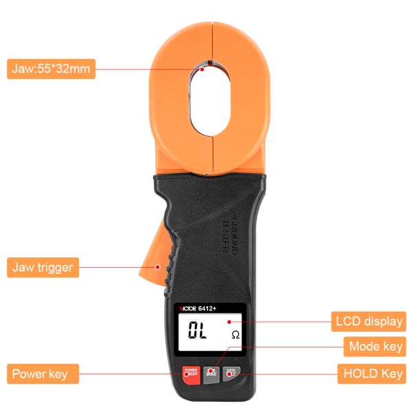 6V DC Clamp Type Digital Earth Resistance Tester 30A 1300Ω 32mm