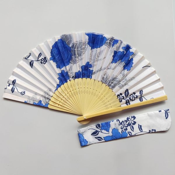 21cm Japanese Bamboo Satin Fabric Fans With Gift Pouch Wedding Favor Custom Printed Folding Fan