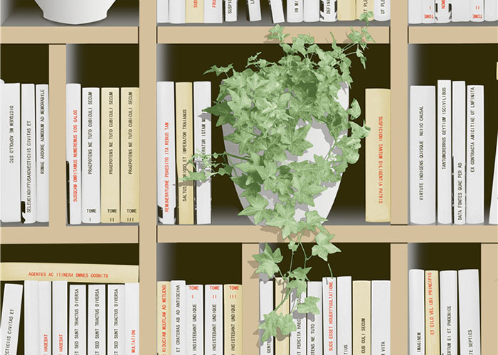 Зеленые растения и книги печатая домой стиль обоев 3Д современный сжатый для кофейни