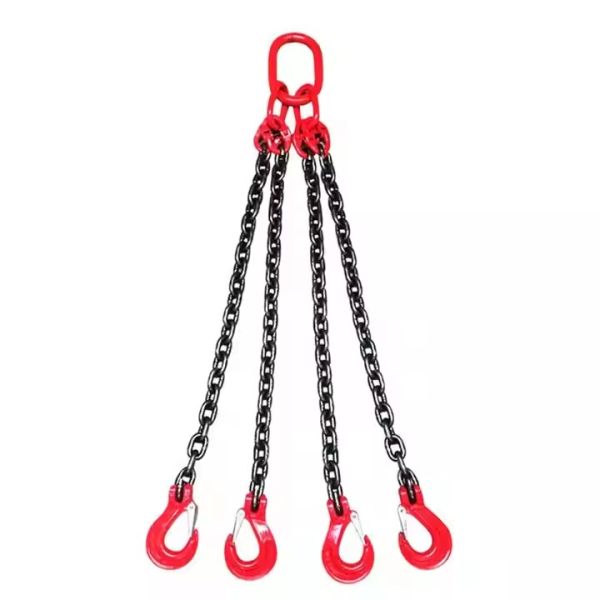 Load Lifting Chain Sling 4 Legs Black Towing Tie Chains Rigging for Heavy Loads