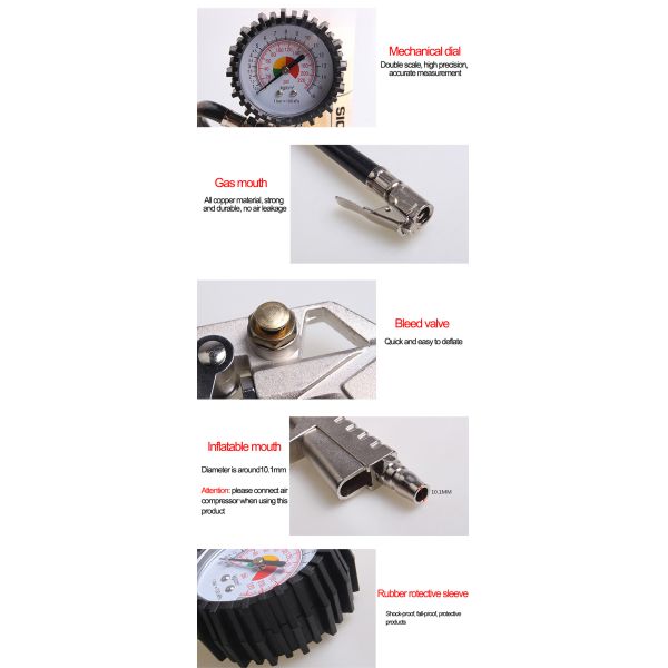 Aluminum Auto Tire Air Inflating Gun Digital Tire Pressure Gauge 200 PSI Max Pressure