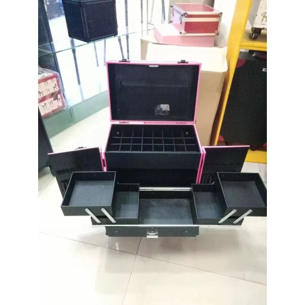 Makeup Case Adjustable Stand Legs Heavy Duty Suitcase Led Light Mirror Cosmetic Rolling 4 Wheels Trolley Makeup Case