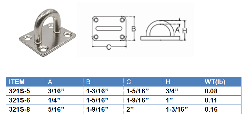 Placa de ojo cuadrado de acero inoxidable resistente a la corrosión para cierres de puertas y colgantes de pared