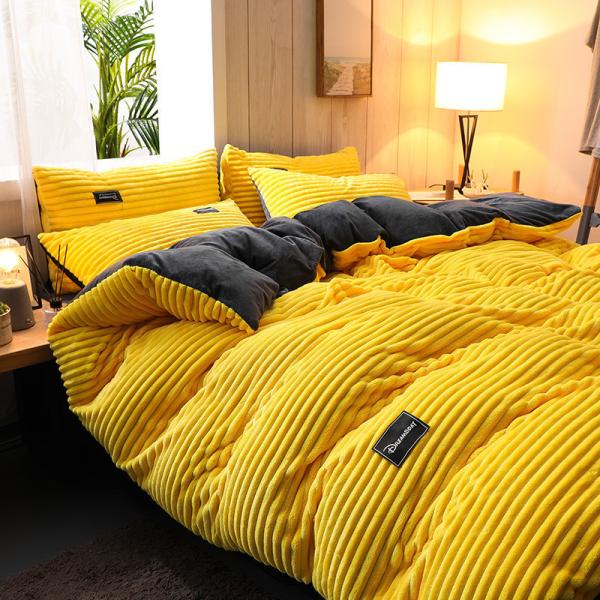 Autumn and Winter Thickened Bedding Set Coral Velvet Quilt Cover Set with Pure Color